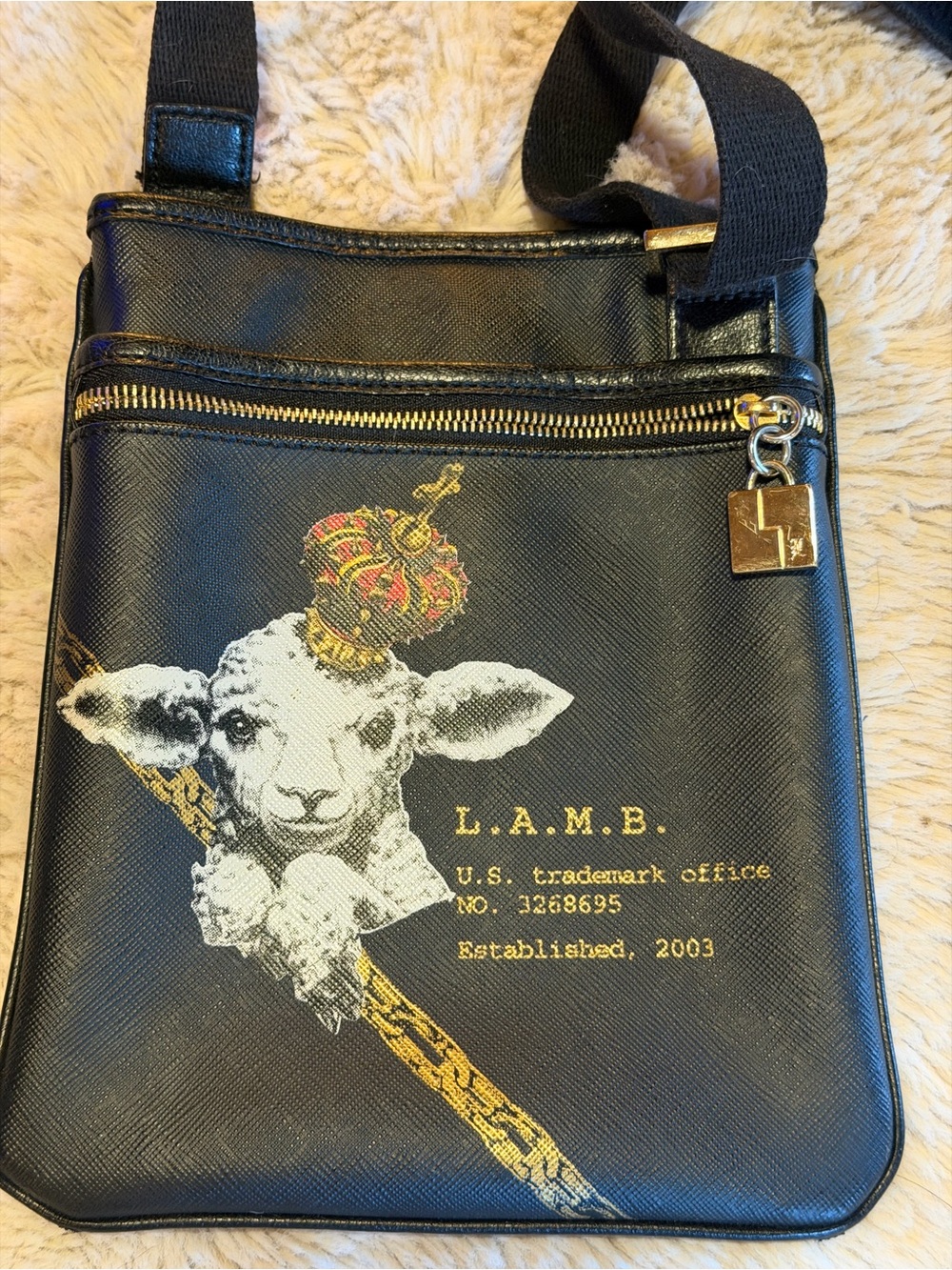 Vintage L.A.M.B. Black Crossbody Bag with Crown Lamb Graphic